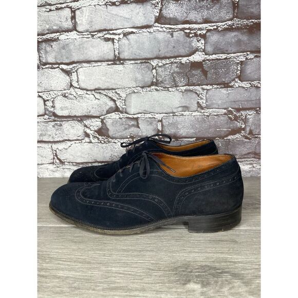 Saks Fifth Ave Blue Suede Leather Wingtip Oxfords Lace Up Shoes Men’s 8M US/41EU - Picture 1 of 16
